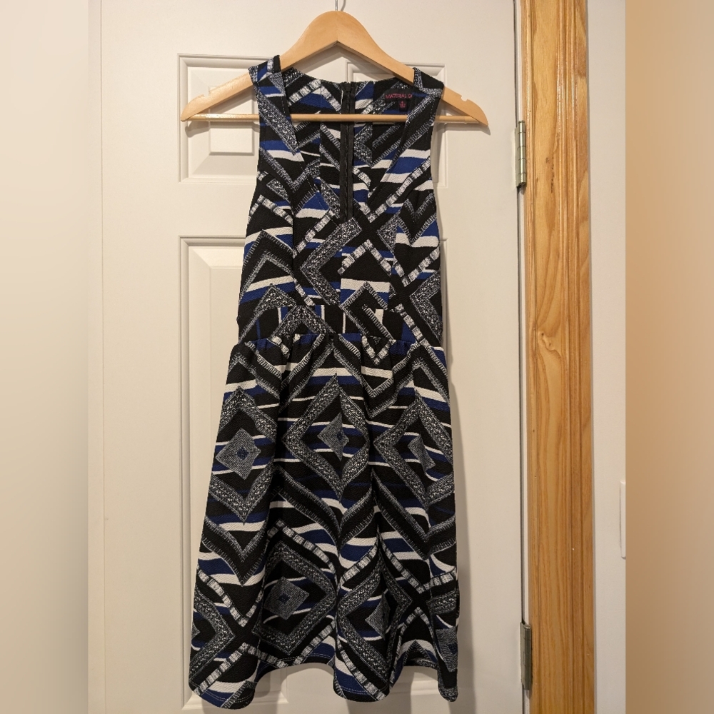Material Girl - Geometrical black, blue & white Dress with cutouts - Small (S)